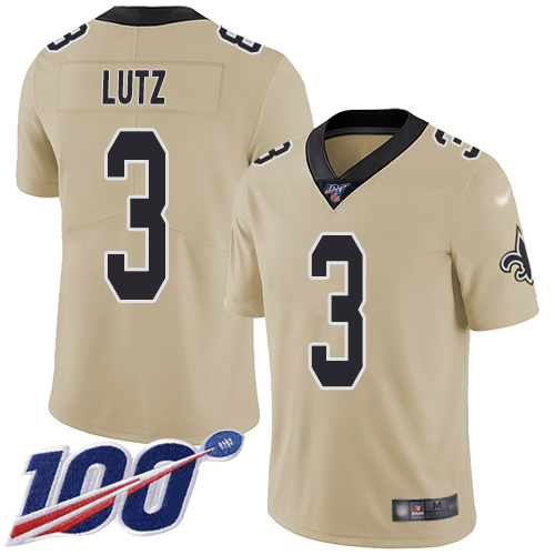 Men New Orleans Saints Limited Gold Wil Lutz Jersey NFL Football #3 100th Season Inverted Legend Jersey->new orleans saints->NFL Jersey